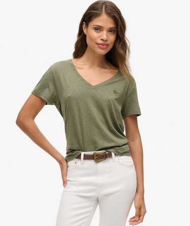 Slub Embroidered V-Neck T-Shirt